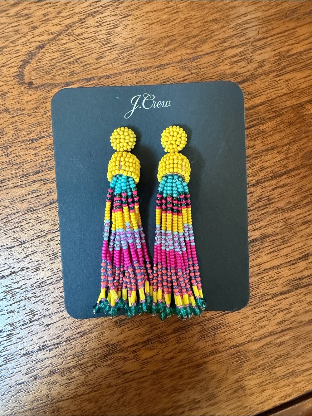 J.Crew Multicolor Beaded Tassel Statement Earrings - Yellow Accent